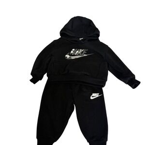 Nike Kids Black Camo Logo Hoodie and Joggers Tracksuit Athleisure Set 12M
